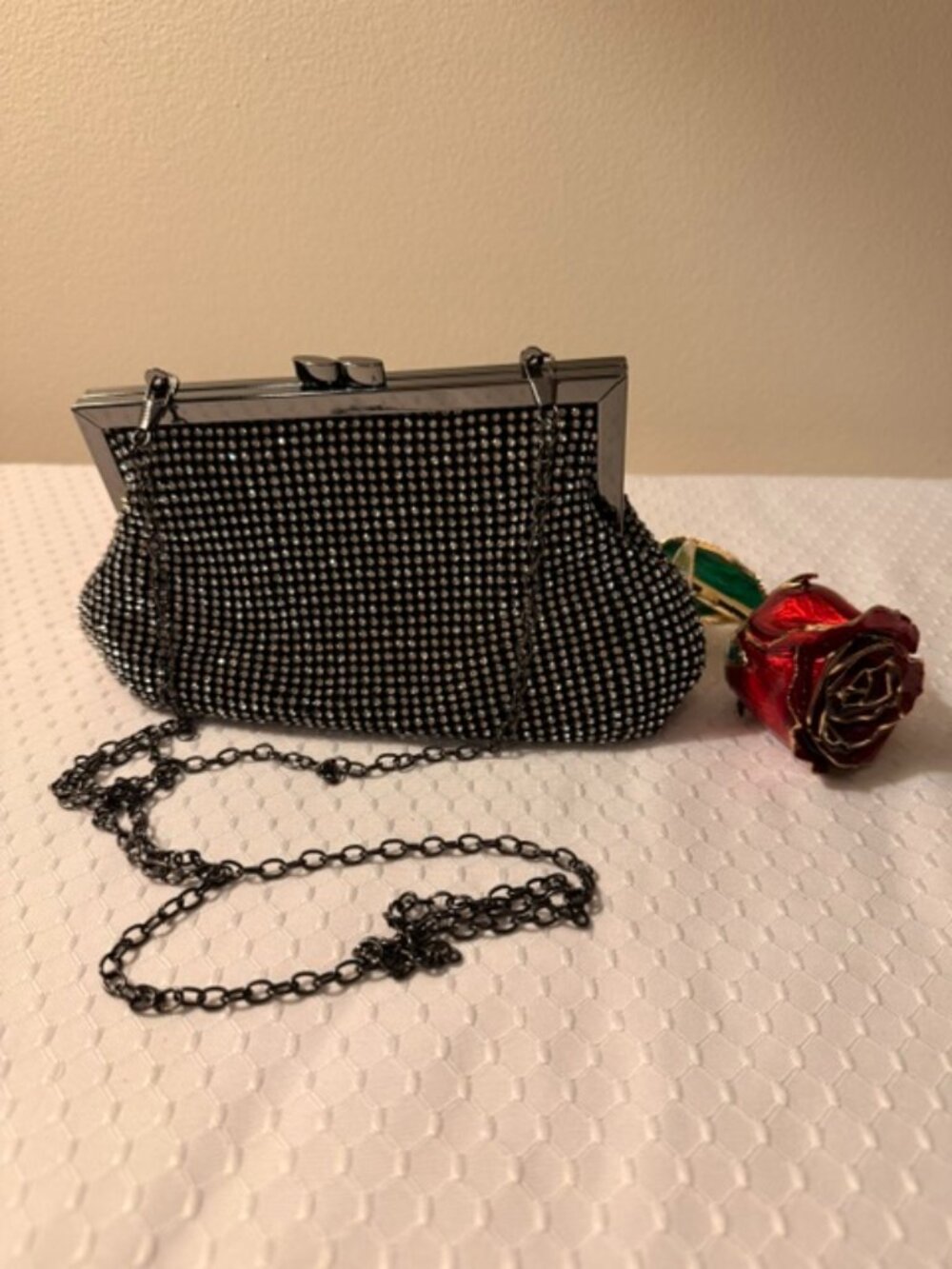 Authentic La Regale Black Rhinestone Evening Clutch Chain Shoulder Bag | Like Ne